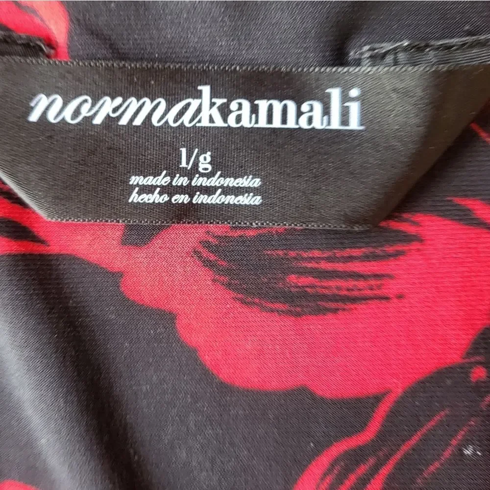 Norma Kamali‎ Red Black Floral Faux Wrap Sleeveless V-Neck Jersey Dress S… - Picture 5 of 5